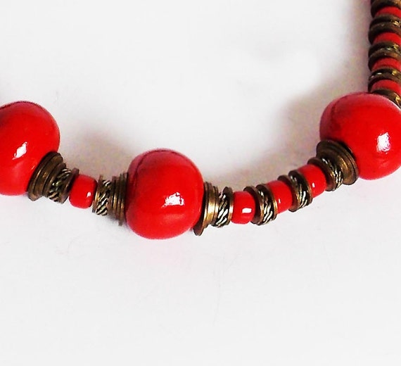 Real red necklace, ceramic or clay beads, bold st… - image 3