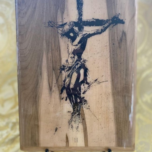 Ambrosia Maple Crucifixion Plaque - Handcrafted Wood Religious Art