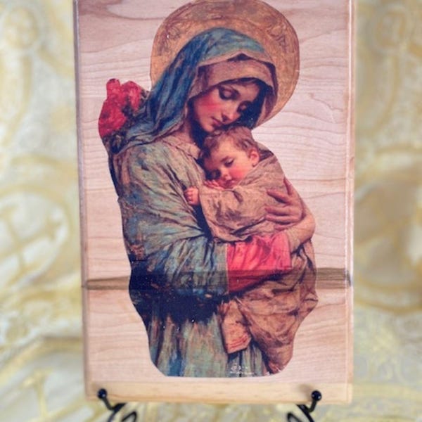 Madonna of the Streets Wood Plaque - Handmade Maple and Pine Religious Art