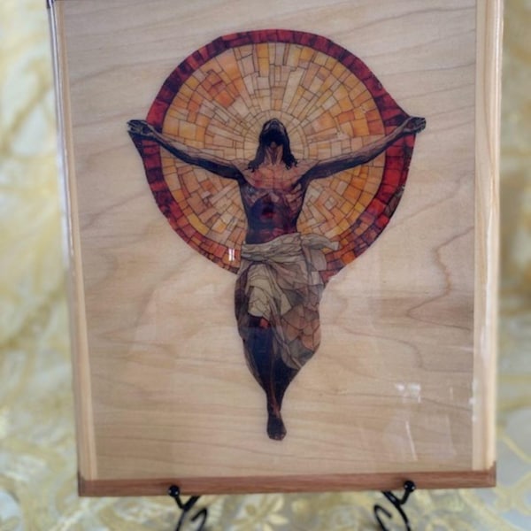 Stylized Jesus Christ Icon with Epoxy Finish - Catholic Wall Decor