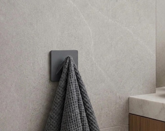 Minimalist Towel Hook Matte Black - Modern Bathroom Wall Hook - Geometric Hand Towel Holder - Adhesive Robe Hook 3D Printed - LAYR shop Bath