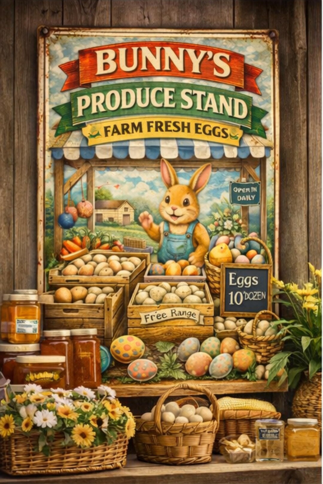 Vintage Bunny Produce Stand Sign Printable, Farm Fresh Eggs Easter ...