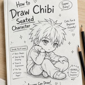 How to Draw a Chibi Seated Character | PDF Painting Pattern | Digital Download