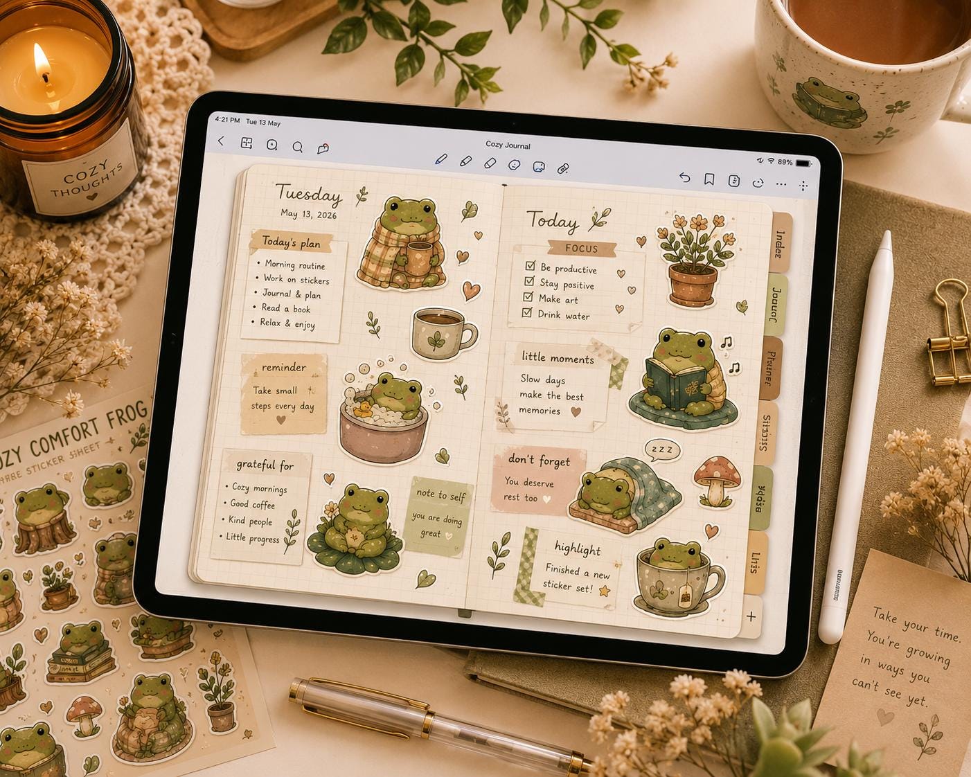 Cozy Frog Sticker Pack Digital Cottagecore Printable Stickers Cute ...