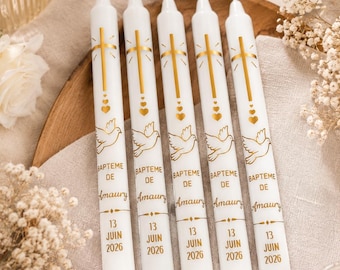 Bougie / Cierge de baptême personnalisée avec prénom et date – Cadeau souvenir cérémonie fille ou garçon