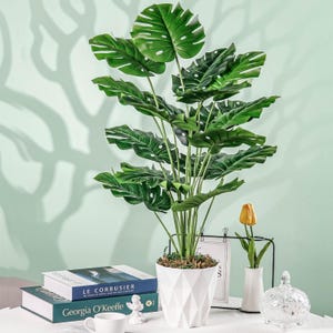 Tall Artificial Monstera Plant White Pot Decor