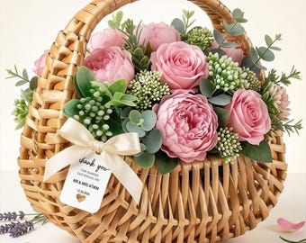 Custom Lace Flower Girl Basket,Custom Wedding Basket Tag, Boho Wicker Flower Girl Basket, Personalized Flower Girl Basket,Wedding Favors