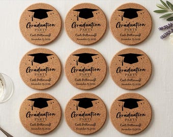 Custom  Party Coaster,Graduation Party Cork Coaster,Personalized Graduation Coaster Favors, Class of 2026 Graduation Cocktail Coasters