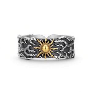Bague Soleil en Argent | Bijou Statement Mythologique, Anneau Boho Céleste, Bague Large Homme/Femme
