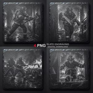 Feuerwehrmann Rettung Designs | Schiefer Gravur PNG Bundle (Digitaler Download)