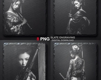 Geisha Samurai PNG Bundle | Japanese Laser Engraving Files (Digital Download)