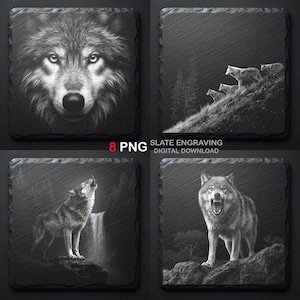 Realistic Wolf Slate Engraving Bundle – 8 PNG Files, Laser Design (Digital Download)