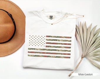 Camo Distressed 4th Of July Shirt, Western USA Flag Washed Tee, American Flag Shirt, Fourth Of July Patriotic Tee, Proud American Shirt