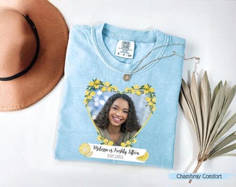 Custom Freshly Birthday Shirt, Customized Photo and Name Birthday Party Shirt, Lemon Theme Birthday, Blue Floral Lemon Family Birthday Tee