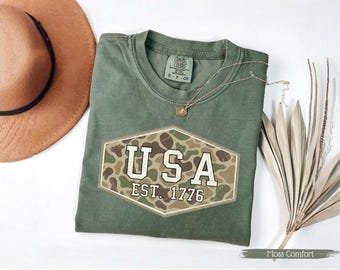 Camo USA Est 1776 Tee, 4th Of July Shirt, Western Camo 250th Anniversary Shirt, Fourth of July Tee, Oversized Patriotic Comfort Colors Shirt