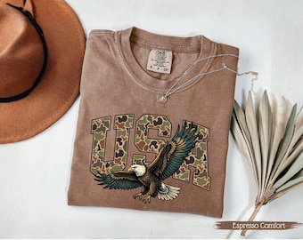 Camo 4th of July T-Shirt, Camo American Eagle Shirt, Western USA Tee, Western July 4th Tee, Ladies 4th of July Tops, 4th of July Shirts