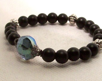 Bracelet-Black Onyx 8 mm beads plus spacer beads