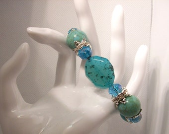 Bracelet-aqua, turquoise stretch bracelet, chunky style