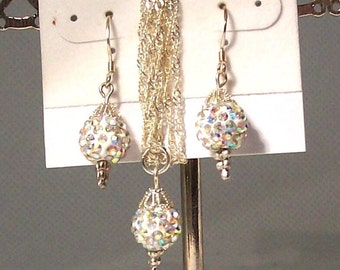 Shambala necklace set. Silver white disco ball Shambala necklace & earring set, 16 inch mesh chain