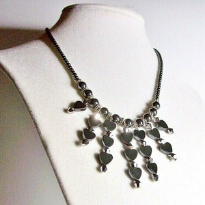 Necklace-Hematite hearts necklace, 4 mm silver colored crystals & daisy spacers strung with 2 mm Hematite beads image 3