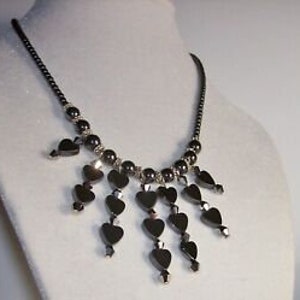 Necklace-Hematite hearts necklace, 4 mm silver colored crystals & daisy spacers strung with 2 mm Hematite beads image 4