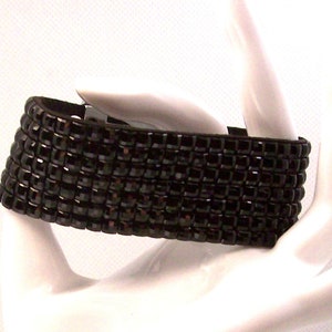 Black crystal cuff bracelet on black suede. 8 inches long and siver heart closure image 5