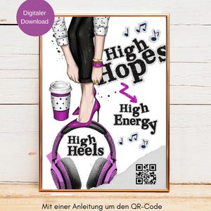 Motivationsposter mit QR Code, Geschenkidee Wall Art, Gute Laune Poster, Digitaler Download A4, personalisierbares Musik Poster