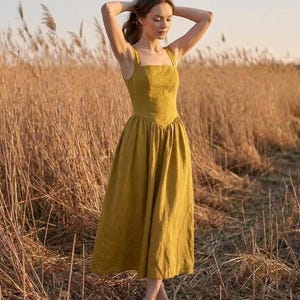 chartreuse dress casual Linen Stella Dress in Chartreuse. Casual very full pretty Linen dress