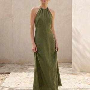 slim fit dress slacks Green Cotton Halter Maxi Dress – Mint Velvet