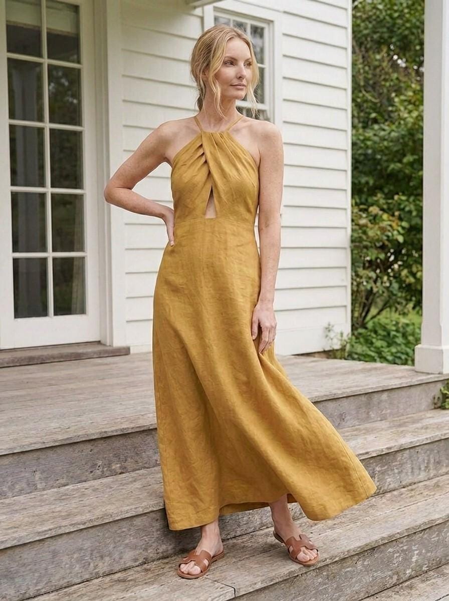 Linen Cutout Maxi Dress - Etsy