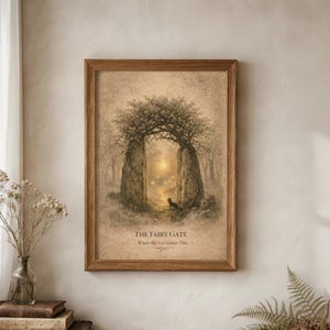 Keltische folkloreprint Fairy Gate | Illustratie mystieke bosportaal