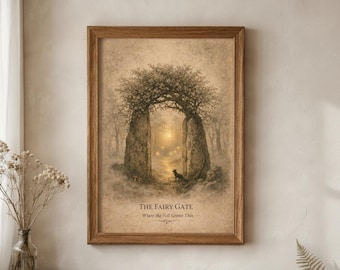 Stampa ispirata al folklore celtico e al portale fatato / Illustrazione di un portale mistico nel bosco