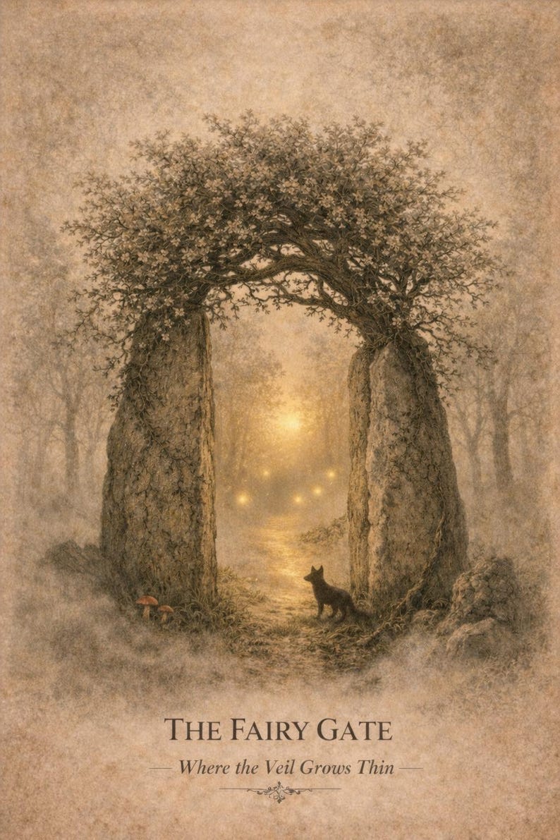 Stampa ispirata al folklore celtico e al portale fatato / Illustrazione di un portale mistico nel bosco immagine 2