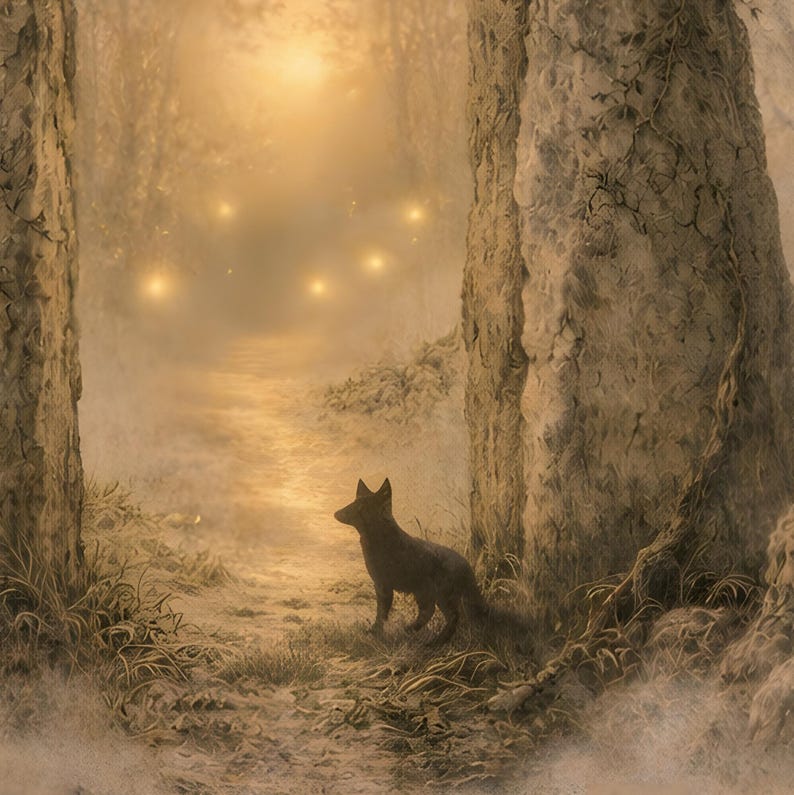 Stampa ispirata al folklore celtico e al portale fatato / Illustrazione di un portale mistico nel bosco immagine 4