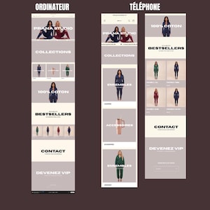 May include: A website layout on a computer and a phone screen, showcasing a fashion brand. The website features images of models wearing various outfits, with text such as "PRANA STUDIO", "COLLECTIONS", "100% COTTON", "BESTSELLERS", and "CONTACT".