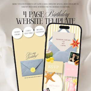 Tropical Summer Birthday Invitation Website Template, Cocktail Pool Party Digital Evite Editable in Canva, RSVP Instant Download