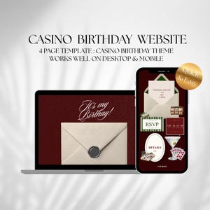 Vegas Casino Birthday Invitation Website Template, Editable Digital Invite with RSVP, Poker Card Party Evite, Canva Template
