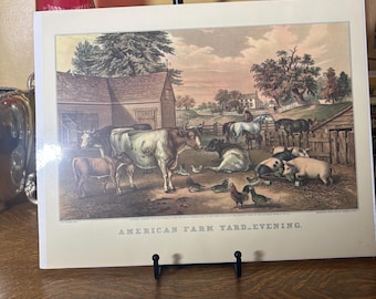 Currier & Ives Reprinted Lithograph - American Farm Yard - Evening   12x15