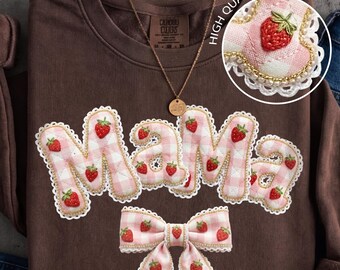 Ricamo a quadretti con fragole "Mama Patchwork" PNG (Download digitale)