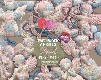 Pacchetto di clipart di angeli patchwork trapuntati, design per sublimazione per baby shower (download immediato)