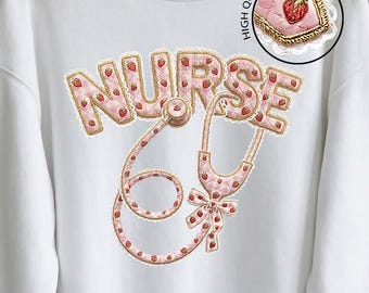 Stetoscopio a quadretti con fragole per infermiera PNG, design medico femminile (download digitale)