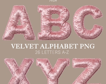 Alfabeto rosa velluto 3D, lettere in peluche (download digitale)