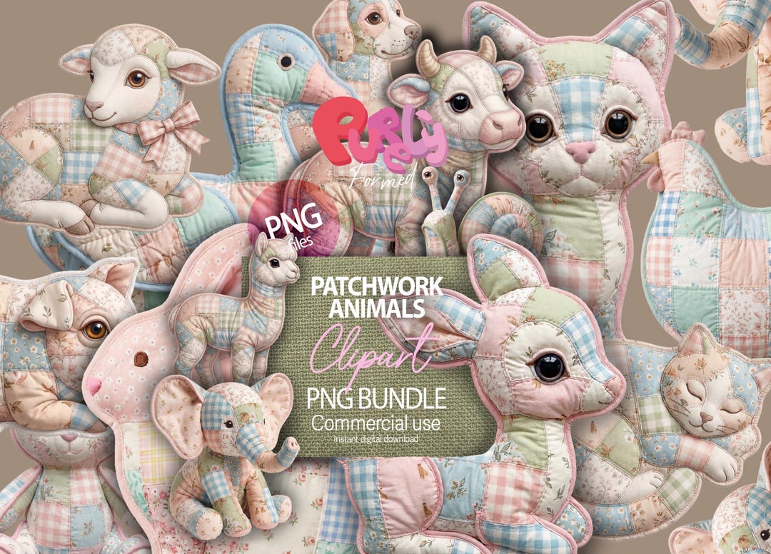 Patchwork Animal Patterns Patchwork Quilted Animals Clipart Bundle, Baby Animals Sublimation ...