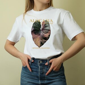 Premium bomull Alocasia Serendipity rosa variegated leaf t-shirt, botanisk växt samlartröja
