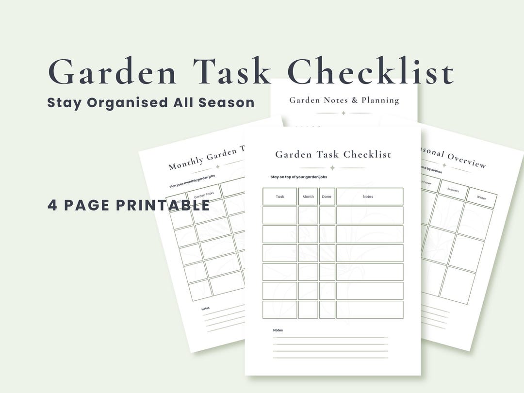 Garden Task Checklist Printable, Monthly Garden Planner, Seasonal Garden Organizer, Gardening ...