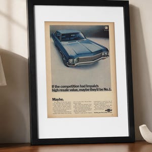 Original 1970 Chevrolet Impala Advert, Framed Classic Car Wall Art, Vintage Motoring Gift