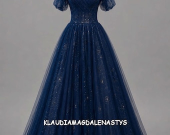 Sweetheart Navy Prom Dress,beaded Waist Satin a Line Ball Gown