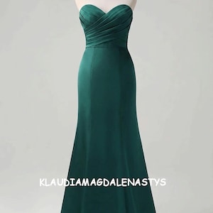 Green Satin Prom Dress,Strapless Sweetheart Mermaid Gown