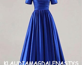 Royal Blue Prom Dress - Satin Off-Shoulder Ball Gown