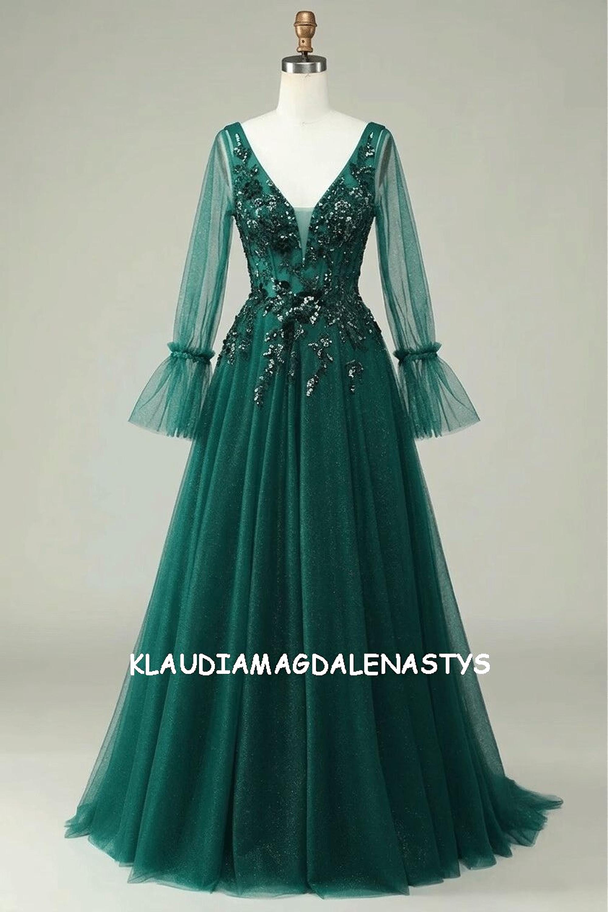 Green Prom Dress Long Sleeves - Etsy